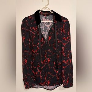 Vintage Louis Vuitton red/black silk blouse (velvet collar)